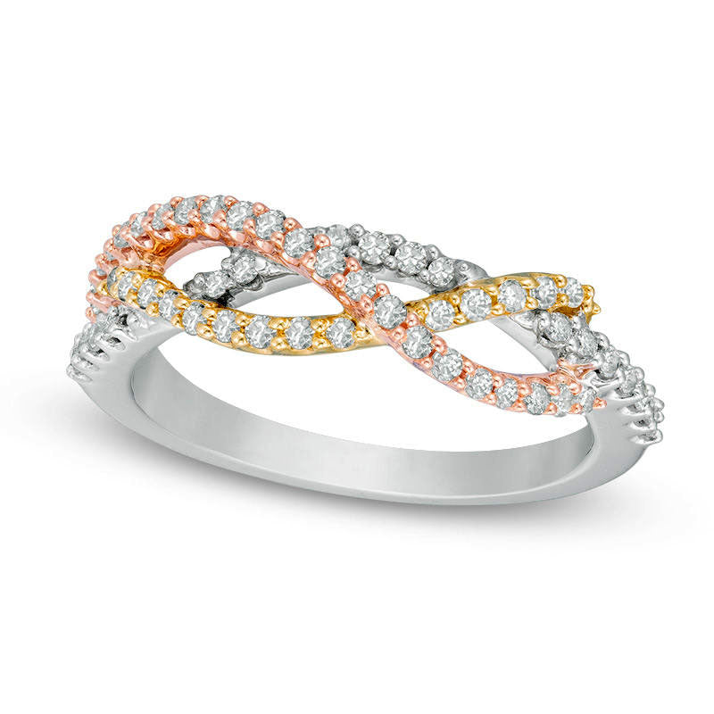 Image of ID 1 038 CT TW Natural Diamond Braid Ring in Solid 10K Tri-Tone Gold