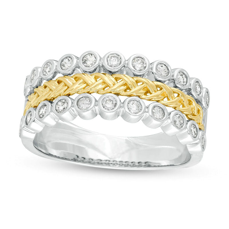 Image of ID 1 038 CT TW Natural Diamond Bubbles and Braid Multi-Row Ring in Solid 10K Two-Tone Gold