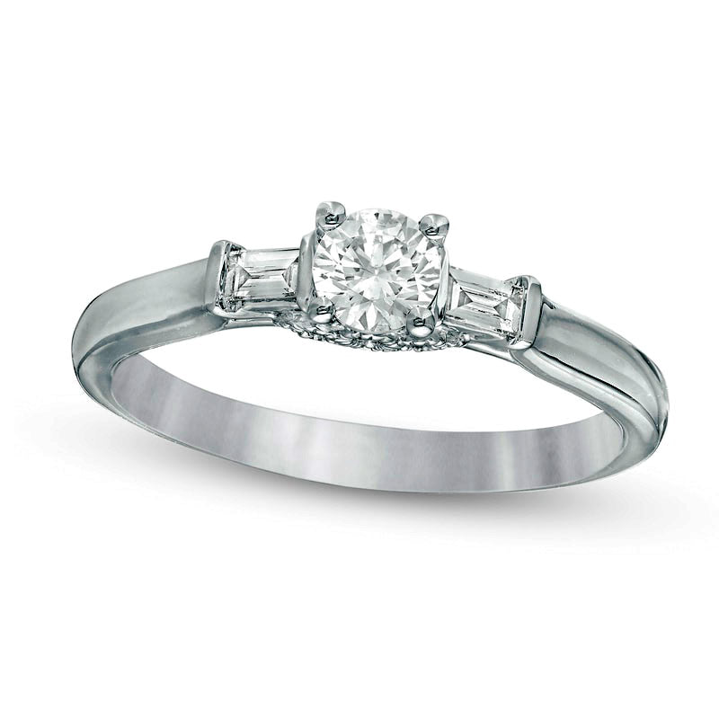 Image of ID 1 038 CT TW Natural Diamond Collar Antique Vintage-Style Engagement Ring in Solid 10K White Gold