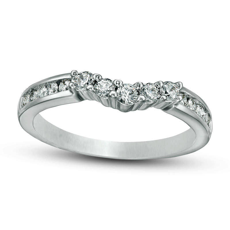 Image of ID 1 038 CT TW Natural Diamond Contour Wedding Band in Solid 14K White Gold