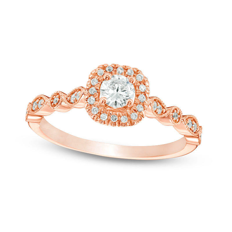 Image of ID 1 038 CT TW Natural Diamond Cushion Frame Antique Vintage-Style Engagement Ring in Solid 14K Rose Gold
