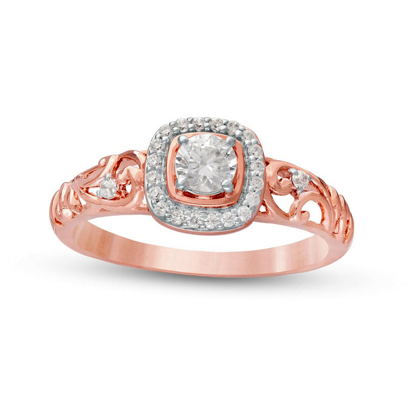 Image of ID 1 038 CT TW Natural Diamond Cushion Frame Filigree Shank Ring in Solid 10K Rose Gold