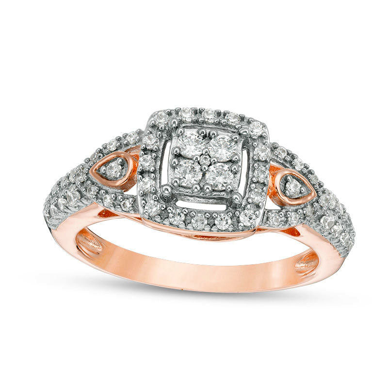 Image of ID 1 038 CT TW Natural Diamond Cushion Frame Petal-Sides Engagement Ring in Solid 10K Rose Gold