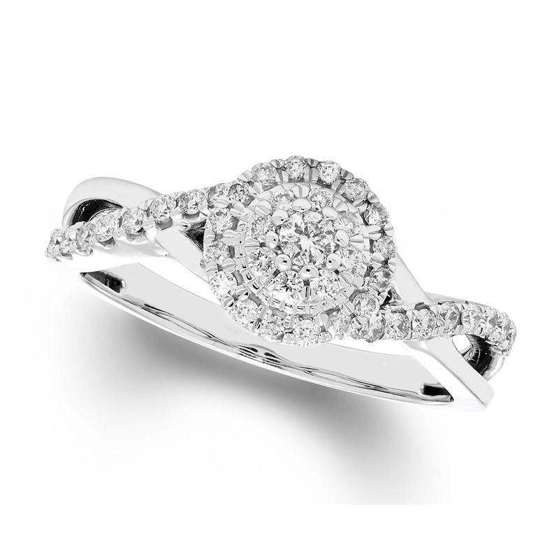 Image of ID 1 038 CT TW Natural Diamond Double Frame Twist Bypass Engagement Ring in Solid 10K White Gold