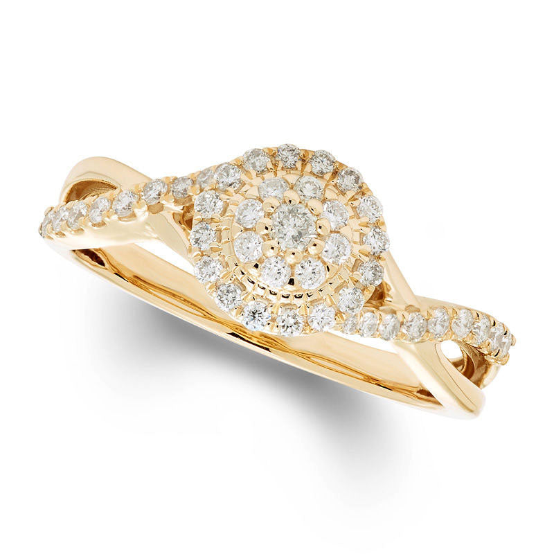 Image of ID 1 038 CT TW Natural Diamond Double Frame Twist Bypass Engagement Ring in Solid 10K Yellow Gold