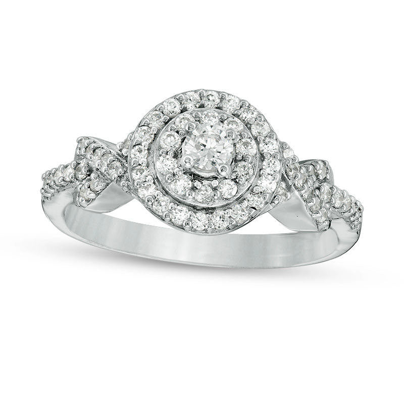 Image of ID 1 038 CT TW Natural Diamond Double Frame X-Sides Engagement Ring in Solid 10K White Gold