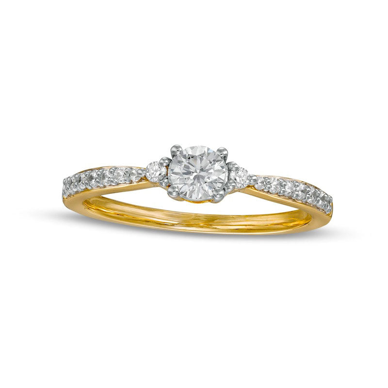 Image of ID 1 038 CT TW Natural Diamond Engagement Ring in Solid 10K Yellow Gold (J/I3)