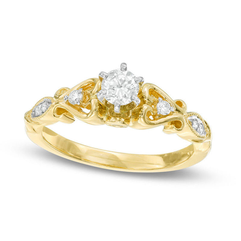 Image of ID 1 038 CT TW Natural Diamond Filigree Engagement Ring in Solid 14K Gold
