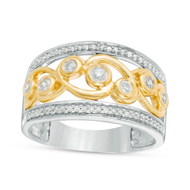 Image of ID 1 038 CT TW Natural Diamond Filigree Scroll Ring in Solid 10K Two-Tone Gold