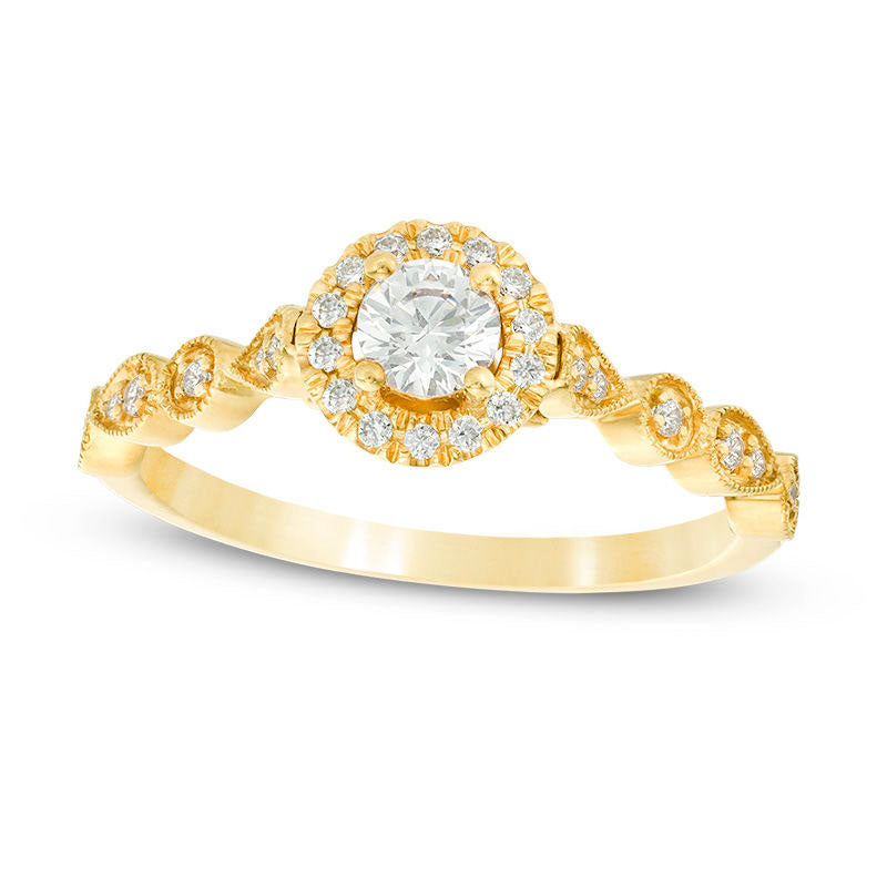 Image of ID 1 038 CT TW Natural Diamond Frame Alternating Shaped Shank Antique Vintage-Style Engagement Ring in Solid 14K Gold