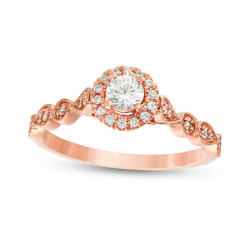 Image of ID 1 038 CT TW Natural Diamond Frame Alternating Shaped Shank Antique Vintage-Style Engagement Ring in Solid 14K Rose Gold
