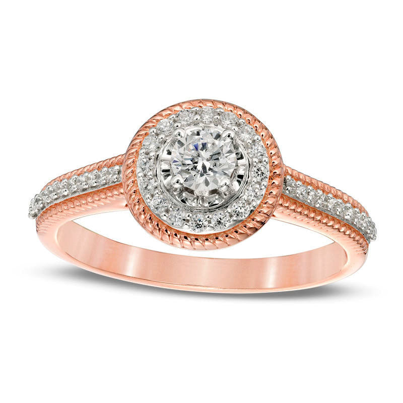Image of ID 1 038 CT TW Natural Diamond Frame Antique Vintage-Style Engagement Ring in Solid 14K Rose Gold