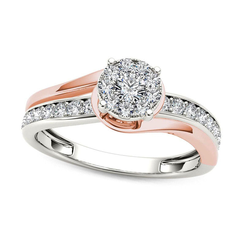 Image of ID 1 038 CT TW Natural Diamond Frame Bypass Engagement Ring in Solid 14K Two-Tone Gold
