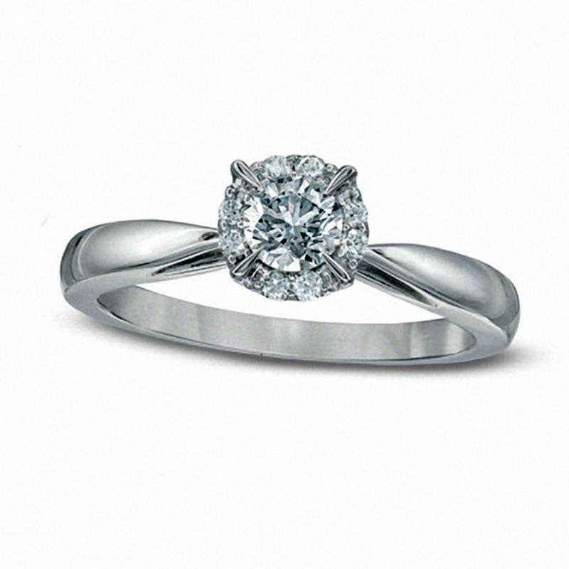 Image of ID 1 038 CT TW Natural Diamond Frame Engagement Ring in Solid 14K White Gold