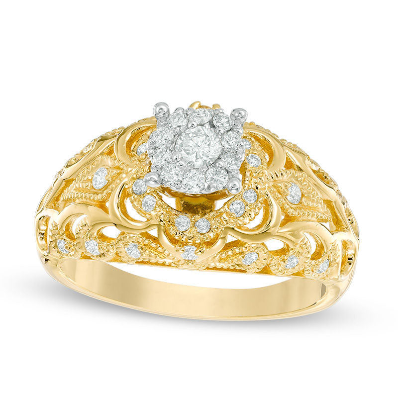Image of ID 1 038 CT TW Natural Diamond Frame Filigree Engagement Ring in Solid 14K Gold