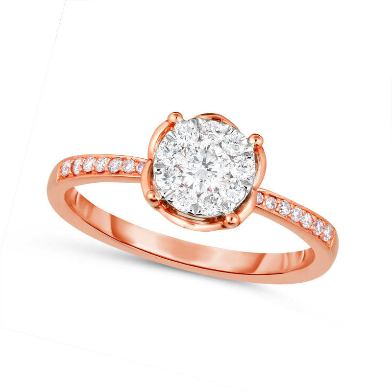 Image of ID 1 038 CT TW Natural Diamond Frame Flower Petal Engagement Ring in Solid 14K Rose Gold