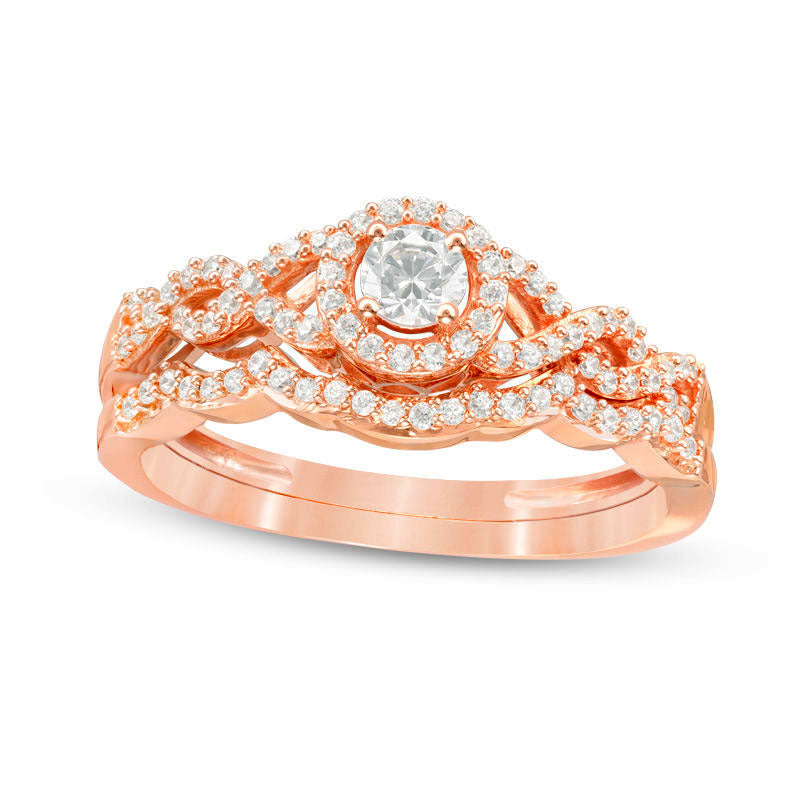 Image of ID 1 038 CT TW Natural Diamond Frame Twist Bridal Engagement Ring Set in Solid 10K Rose Gold
