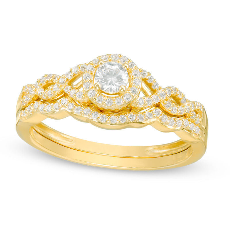 Image of ID 1 038 CT TW Natural Diamond Frame Twist Bridal Engagement Ring Set in Solid 10K Yellow Gold