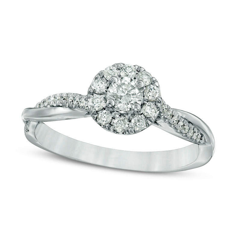 Image of ID 1 038 CT TW Natural Diamond Frame Twist Engagement Ring in Solid 10K White Gold