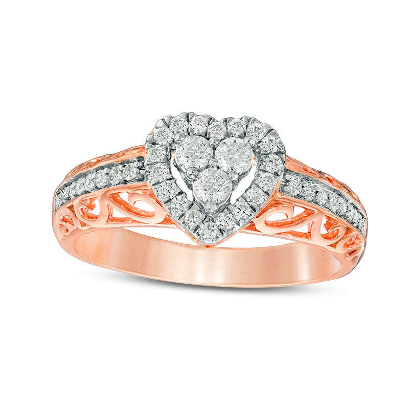 Image of ID 1 038 CT TW Natural Diamond Heart Frame Ring in Solid 10K Rose Gold