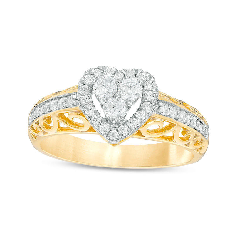 Image of ID 1 038 CT TW Natural Diamond Heart Frame Ring in Solid 10K Yellow Gold