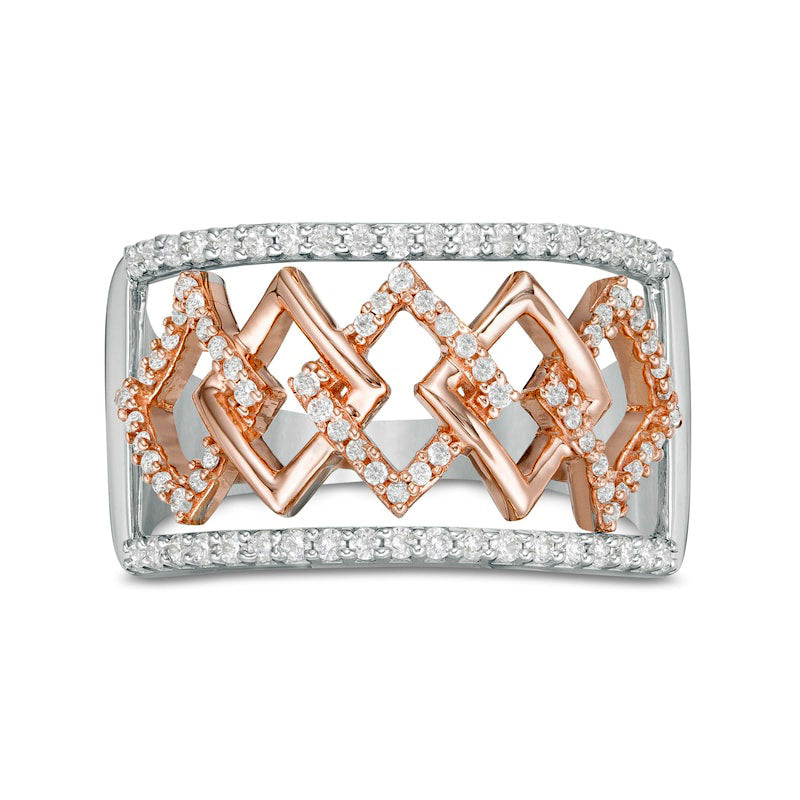 Image of ID 1 038 CT TW Natural Diamond Interlocking Rhombus Ring in Solid 10K Two-Tone Gold