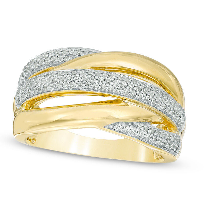Image of ID 1 038 CT TW Natural Diamond Layered Crossover Split Shank Ring in Solid 10K Yellow Gold