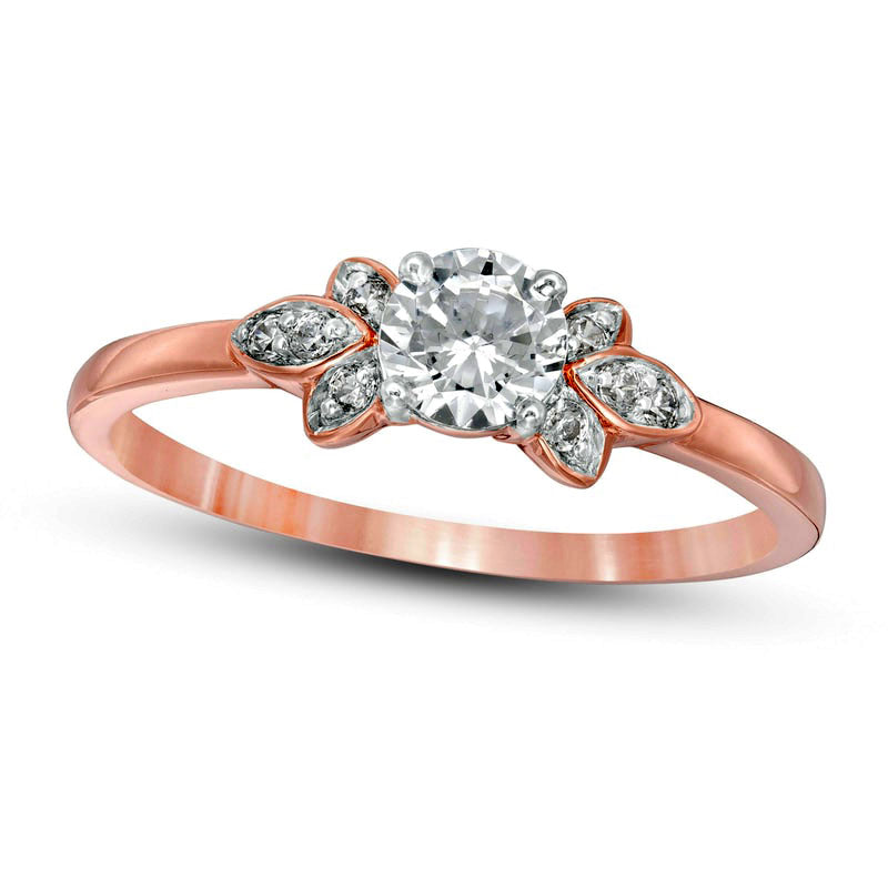 Image of ID 1 038 CT TW Natural Diamond Petal Tri-Sides Engagement Ring in Solid 10K Rose Gold