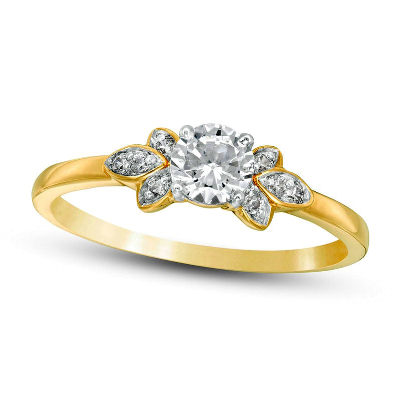 Image of ID 1 038 CT TW Natural Diamond Petal Tri-Sides Engagement Ring in Solid 10K Yellow Gold