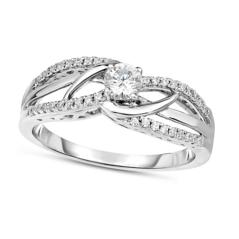 Image of ID 1 038 CT TW Natural Diamond Swirl Split Shank Engagement Ring in Solid 14K White Gold