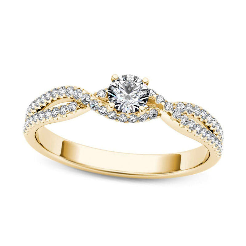 Image of ID 1 038 CT TW Natural Diamond Twist Engagement Ring in Solid 14K Gold