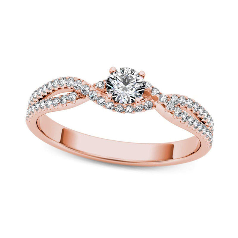 Image of ID 1 038 CT TW Natural Diamond Twist Engagement Ring in Solid 14K Rose Gold