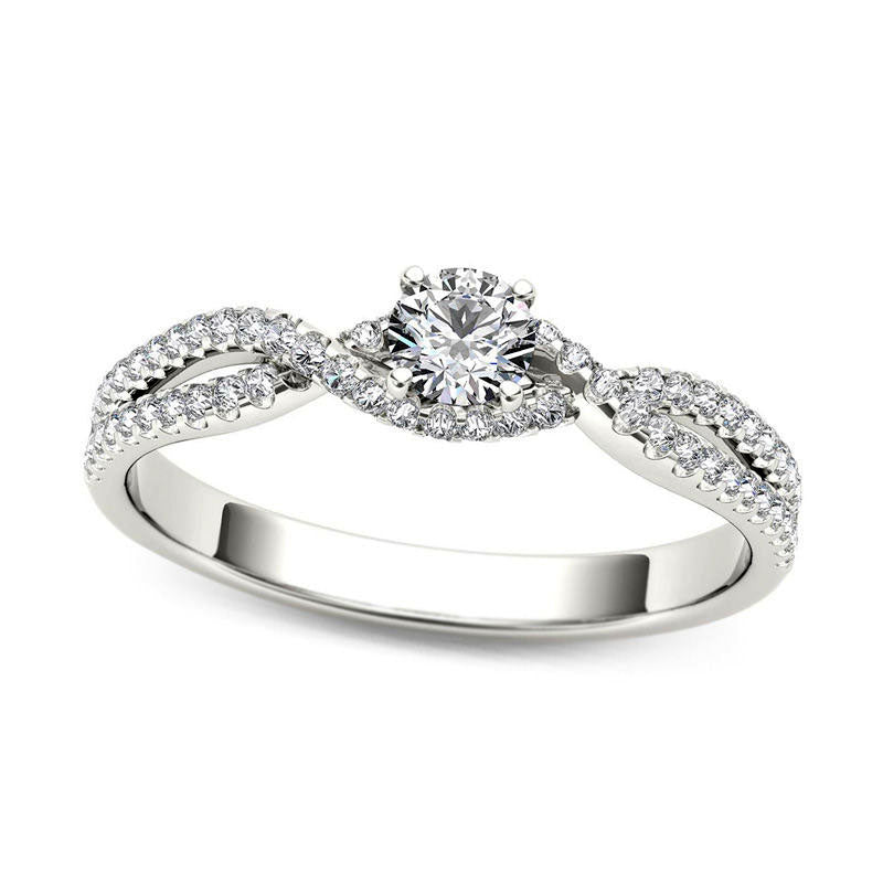 Image of ID 1 038 CT TW Natural Diamond Twist Engagement Ring in Solid 14K White Gold