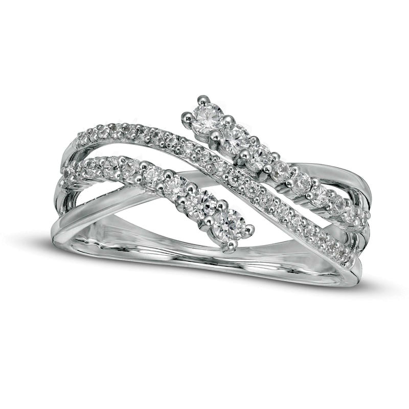 Image of ID 1 038 CT TW Natural Diamond Wave Crossover Ring in Solid 10K White Gold