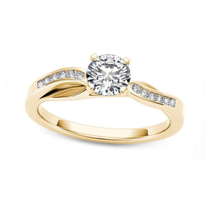 Image of ID 1 038 CT TW Natural Diamond Wave Engagement Ring in Solid 14K Gold
