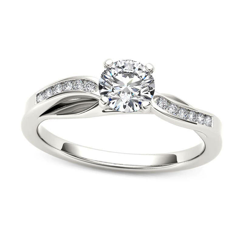 Image of ID 1 038 CT TW Natural Diamond Wave Engagement Ring in Solid 14K White Gold