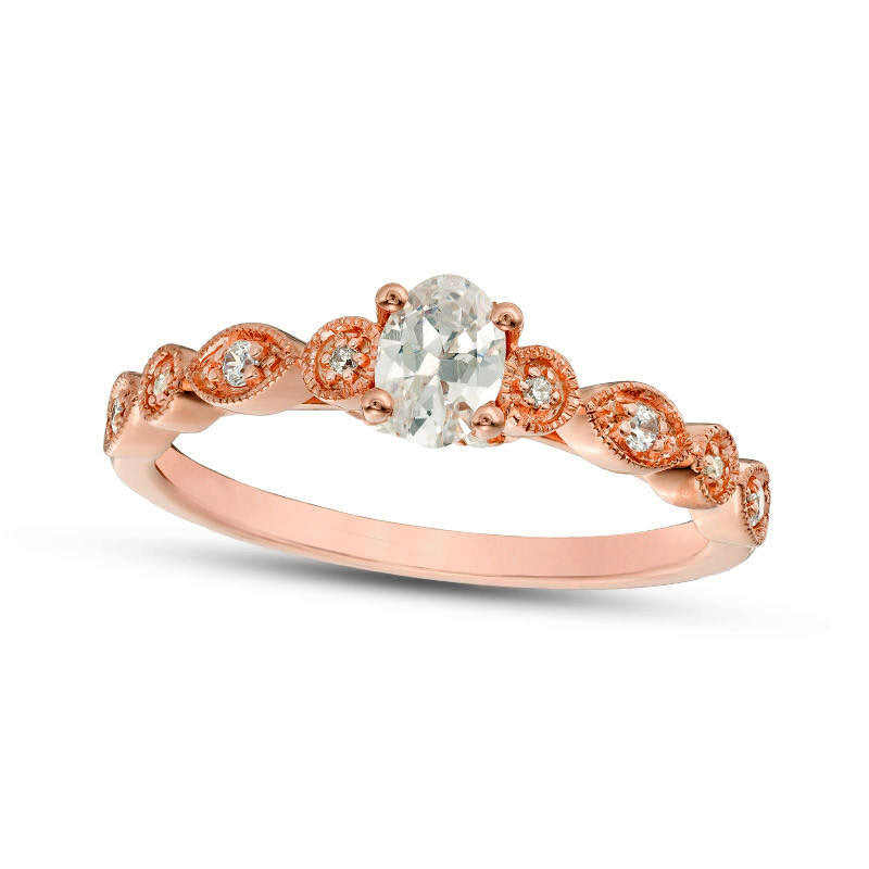 Image of ID 1 038 CT TW Oval Natural Diamond Antique Vintage-Style Engagement Ring in Solid 14K Rose Gold