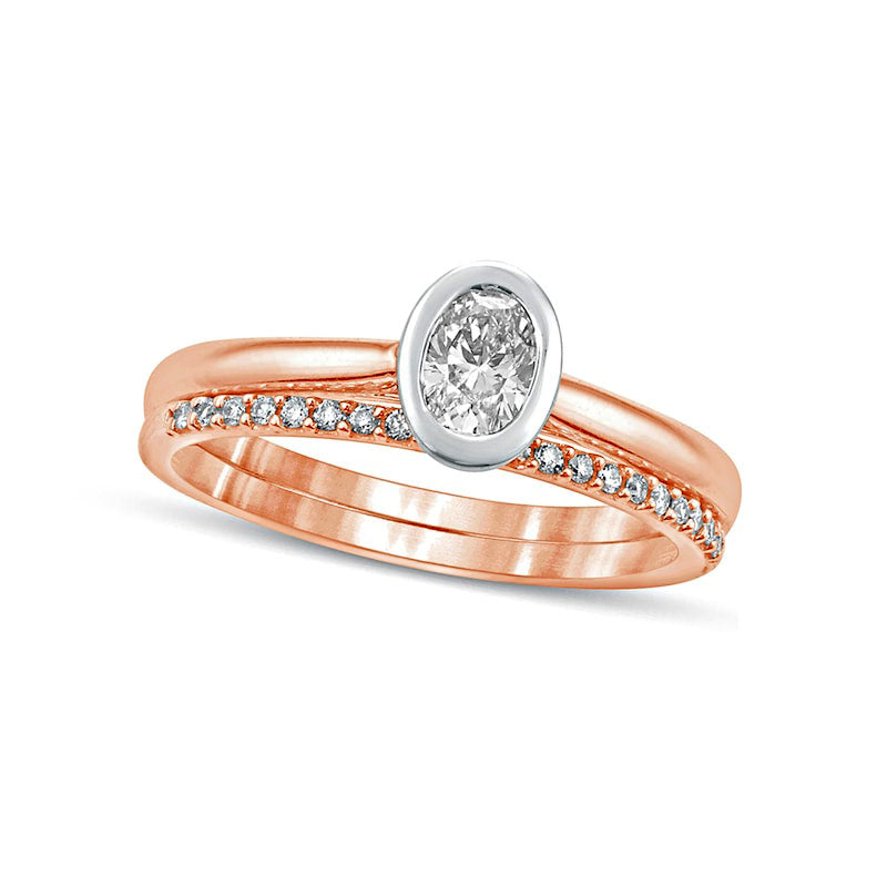 Image of ID 1 038 CT TW Oval Natural Diamond Bridal Engagement Ring Set in Solid 10K Rose Gold