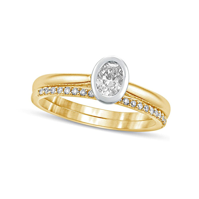 Image of ID 1 038 CT TW Oval Natural Diamond Bridal Engagement Ring Set in Solid 10K Yellow Gold
