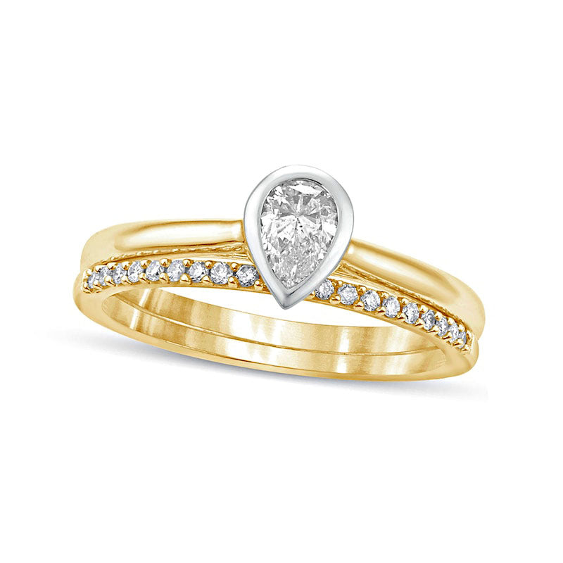Image of ID 1 038 CT TW Pear-Shaped Natural Diamond Bridal Engagement Ring Set in Solid 10K Yellow Gold