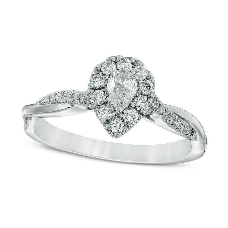 Image of ID 1 038 CT TW Pear-Shaped Natural Diamond Frame Twist Engagement in Solid 10K White Gold