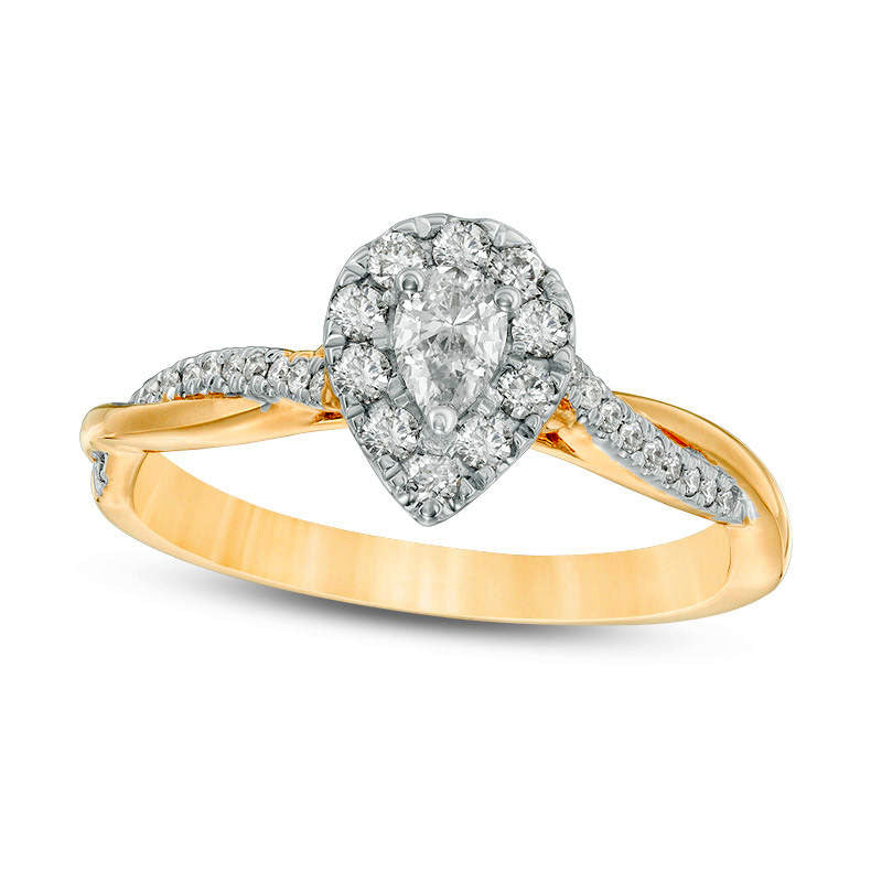 Image of ID 1 038 CT TW Pear-Shaped Natural Diamond Frame Twist Engagement in Solid 10K Yellow Gold