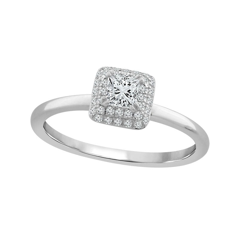 Image of ID 1 038 CT TW Princess-Cut Natural Diamond Double Cushion Frame Engagement Ring in Solid 14K White Gold