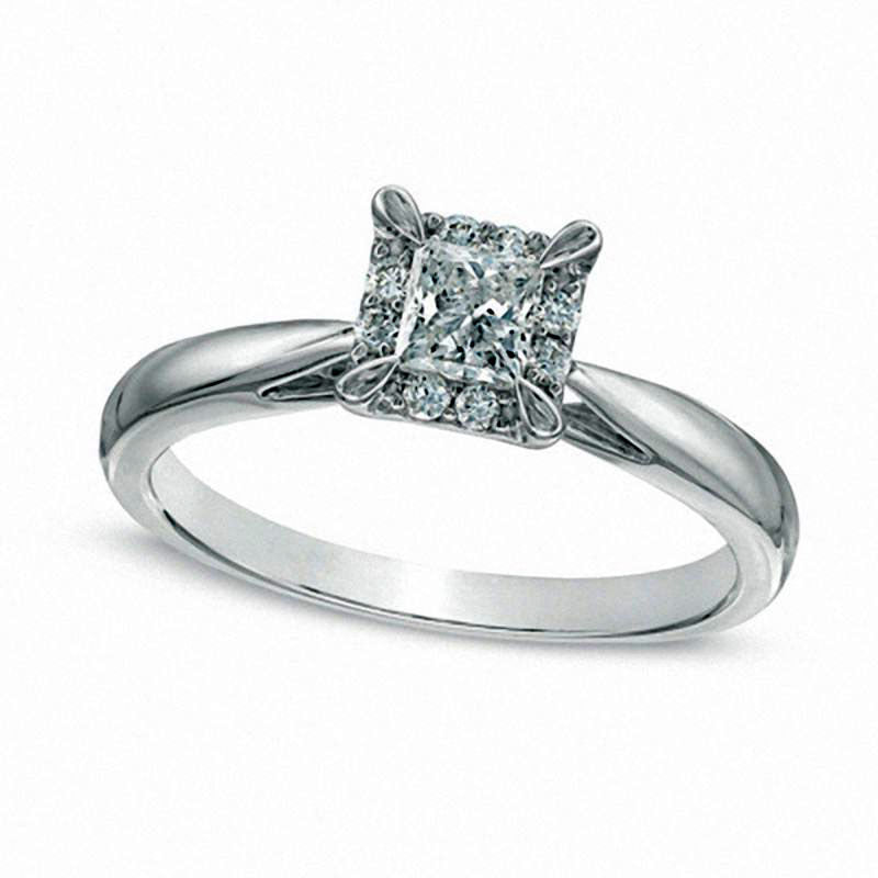 Image of ID 1 038 CT TW Princess-Cut Natural Diamond Frame Engagement Ring in Solid 14K White Gold