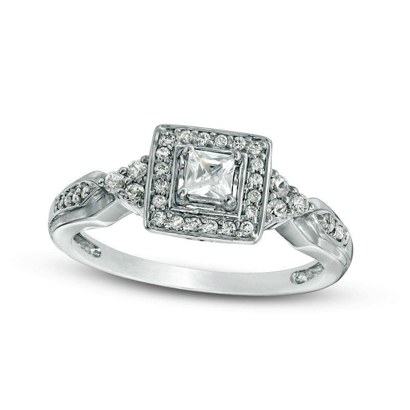 Image of ID 1 038 CT TW Princess-Cut Natural Diamond Frame Tri-Sides Engagement Ring in Solid 10K White Gold