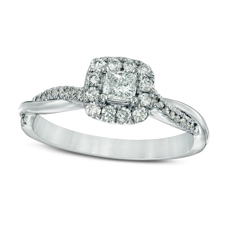 Image of ID 1 038 CT TW Princess-Cut Natural Diamond Frame Twist Engagement Ring in Solid 10K White Gold