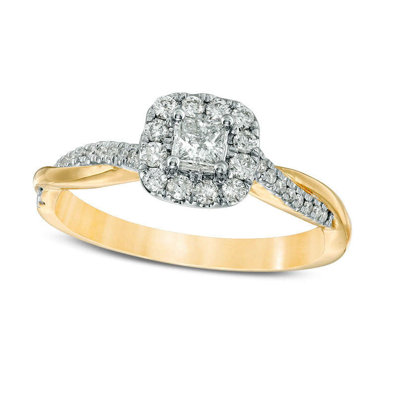 Image of ID 1 038 CT TW Princess-Cut Natural Diamond Frame Twist Engagement Ring in Solid 10K Yellow Gold