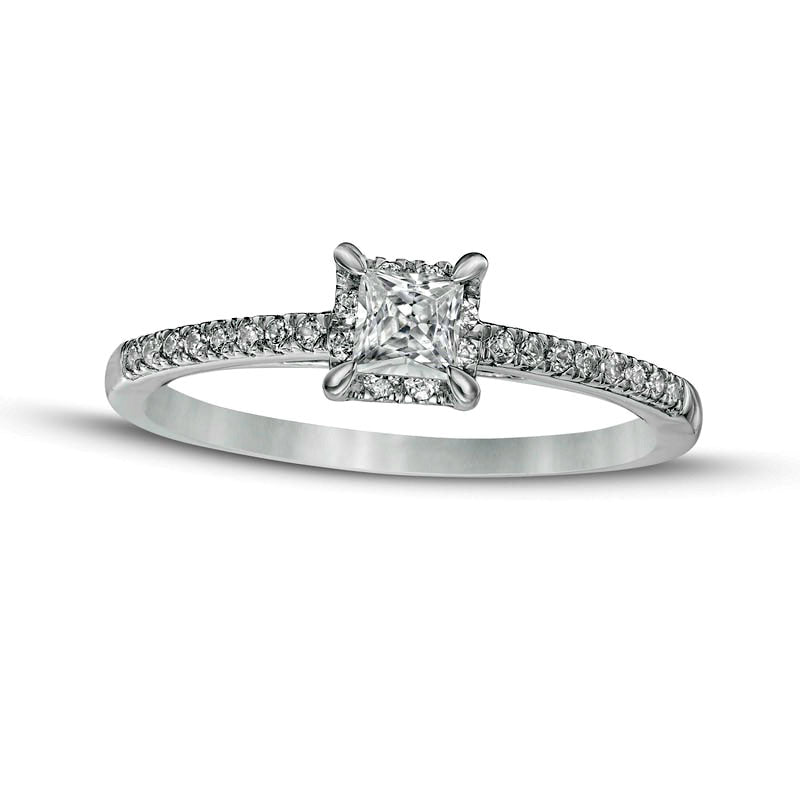 Image of ID 1 038 CT TW Princess-Cut Natural Diamond Hidden Frame Engagement Ring in Solid 10K White Gold