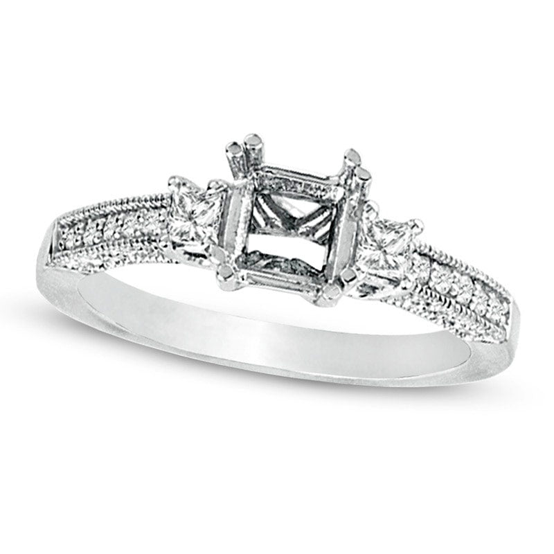 Image of ID 1 038 CT TW Princess-Cut Natural Diamond Three Stone Semi-Mount in Solid 14K White Gold