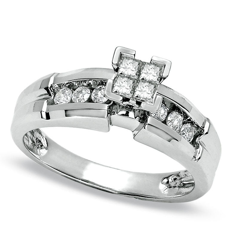 Image of ID 1 038 CT TW Quad Princess-Cut Natural Diamond Ring in Solid 14K White Gold